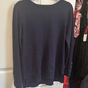Melissa Paige Dark Blue Crew Neck Sweater with Sleeve Buttons